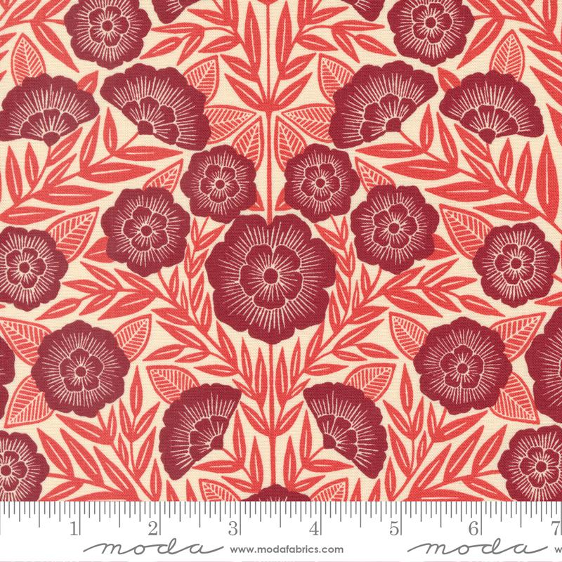 Flower Press Ecru Crimson - Quilt Fabric