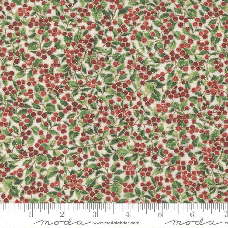 Merry Manor Metallic Cream - Hollyberry Christmas - Fabric