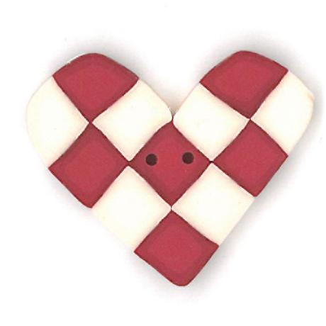 Large Red & White Checked Heart - Button