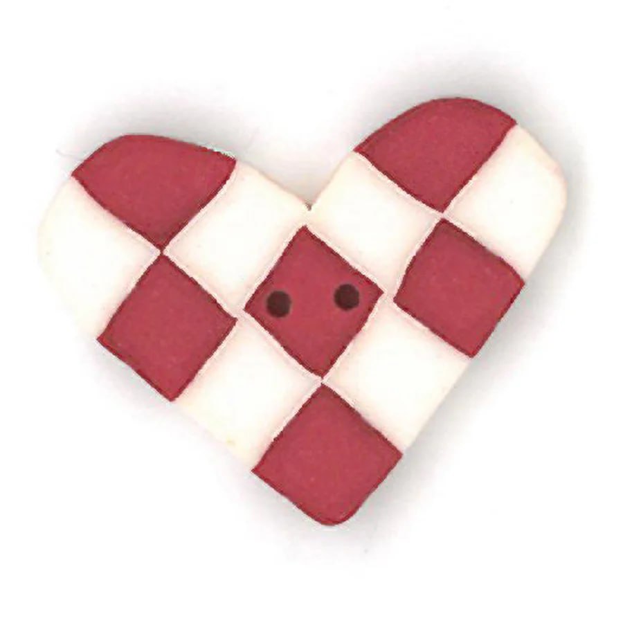 Small Red & White Checked Heart - Button