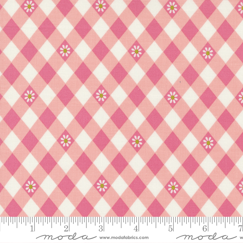 Flower Power Bubblegum - Picnic Posies Gingham - Fabric
