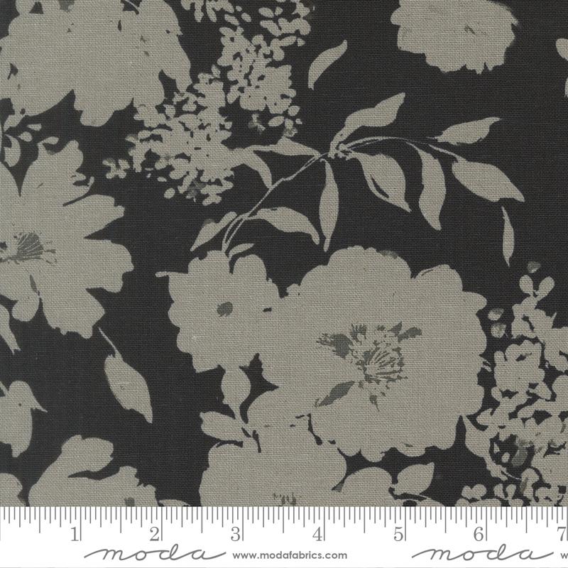 Arabesque Flowers Mochi Linen Midnight - Quilt Fabric