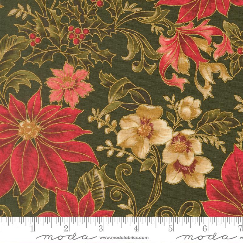 Merry Manor 2025 Poinsettia Evergreen - Quilt Fabric
