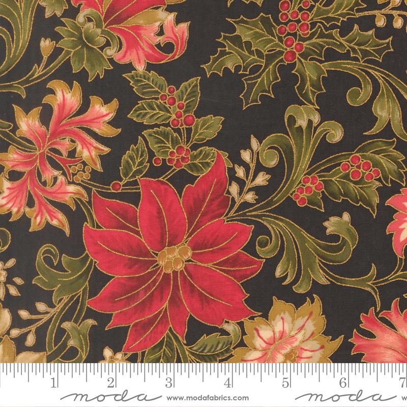 Merry Manor 2025 Poinsettia Ebony - Quilt Fabric