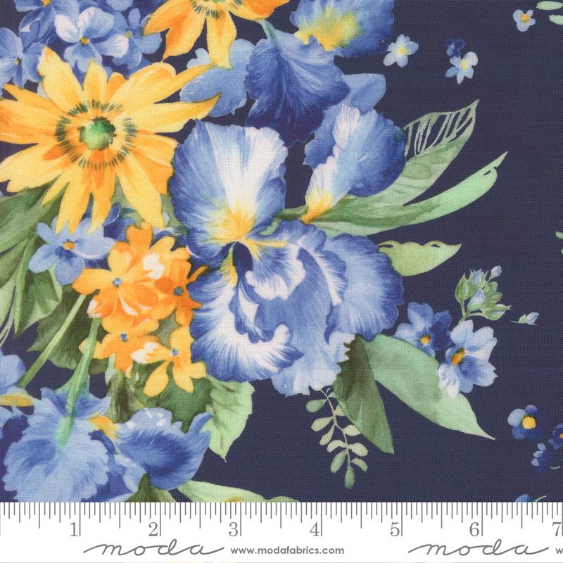 Summer Breeze 2027 Floral Royal - Quilt Fabric, zoomed in. Select this picture to zoom back out.