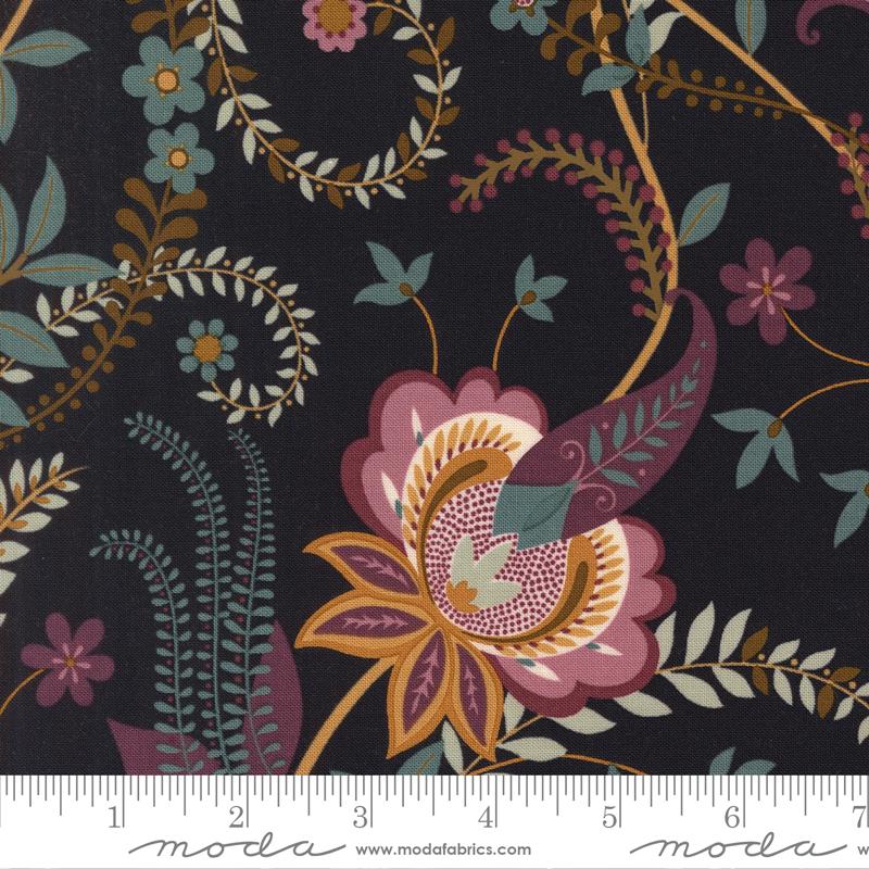 Ophelia Mulholland Midnight - Quilt Fabric, zoomed in. Select this picture to zoom back out.