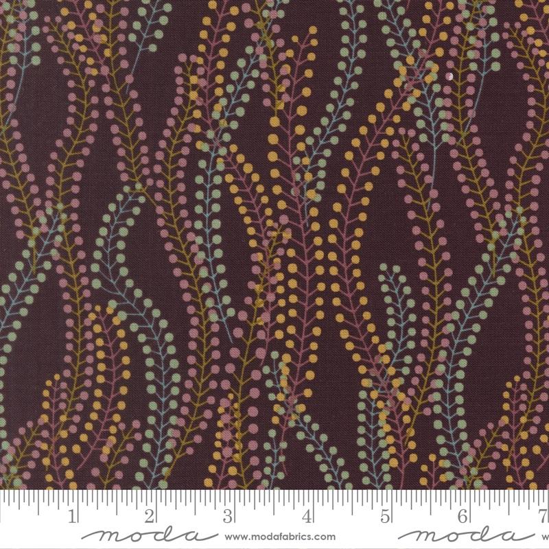 Ophelia Wonder Aubergine - Quilt Fabric, zoomed in. Select this picture to zoom back out.