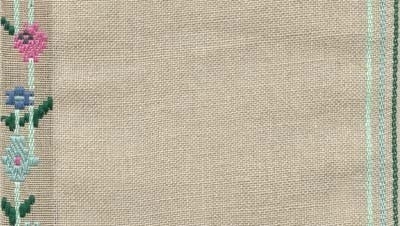 27 Count Nat/Teal, Green & Sage Linen Banding 6.9x36