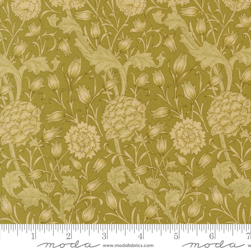 Larkspur and Linen Flower Moss - Quilt Fabric, zoomed in. Select this picture to zoom back out.