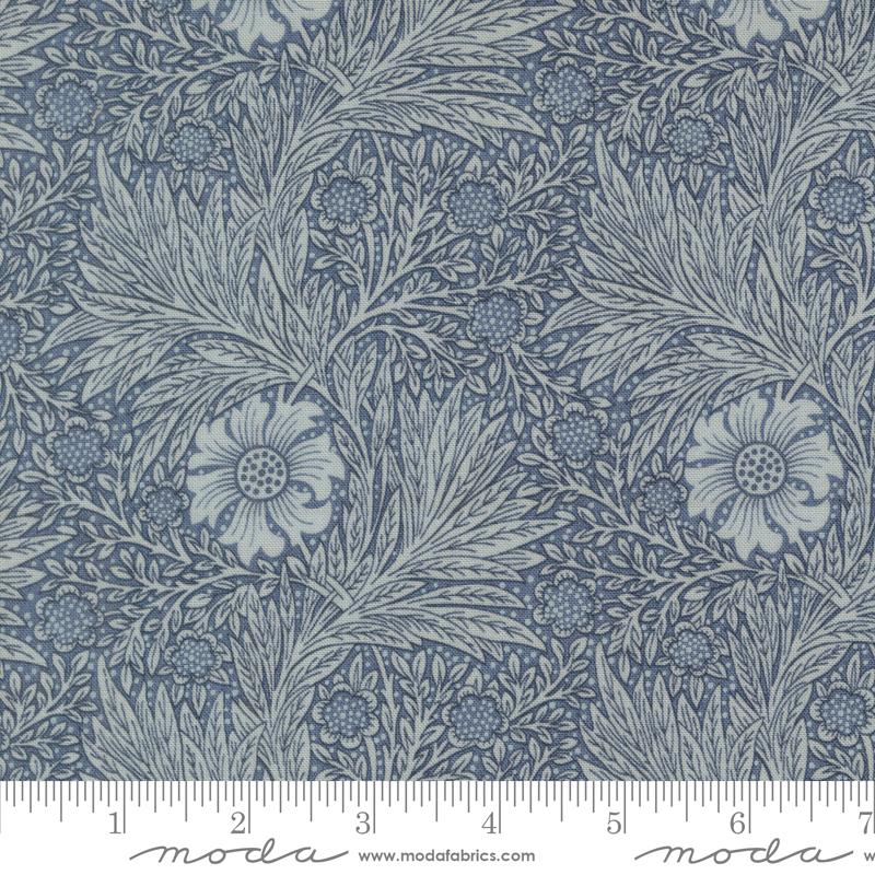 Larkspur and Linen Frond Cornflower - Quilt Fabric, zoomed in. Select this picture to zoom back out.