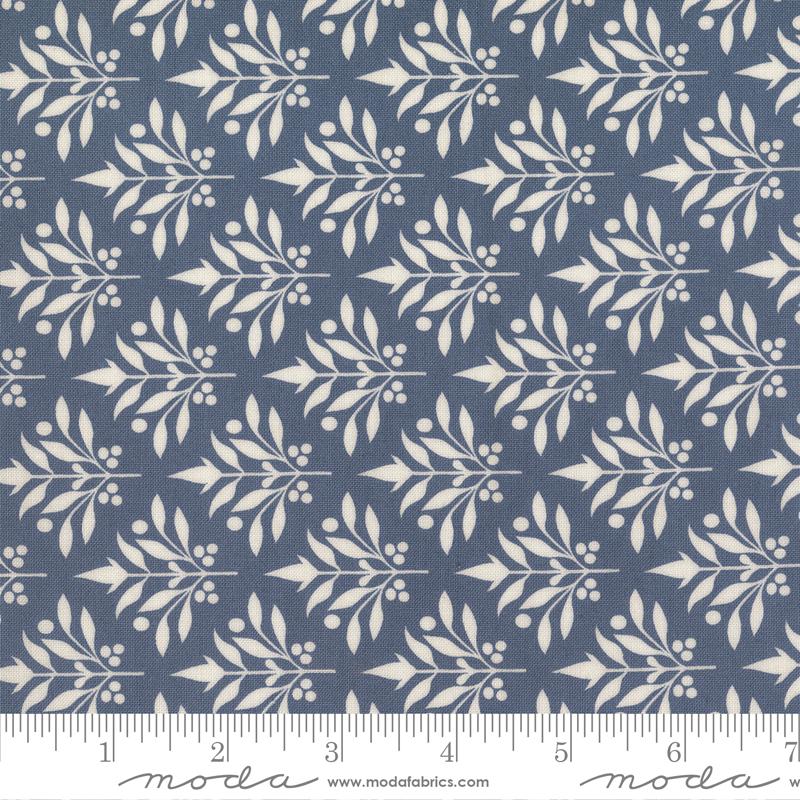 Larkspur and Linen Leaf Cornflower - Quilt Fabric, zoomed in. Select this picture to zoom back out.