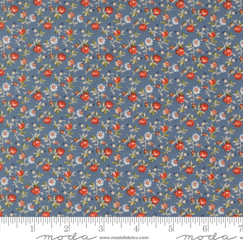 Larkspur and Linen Sprig Cornflower - Quilt Fabric, zoomed in. Select this picture to zoom back out.