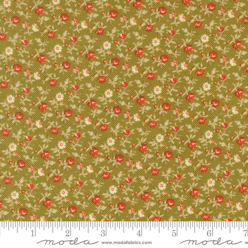 Larkspur and Linen Sprig Moss - Quilt Fabric, zoomed in. Select this picture to zoom back out.