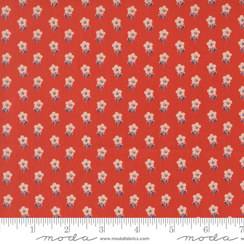 Larkspur and Linen Bloom Pomegranate - Quilt Fabric, zoomed in. Select this picture to zoom back out.
