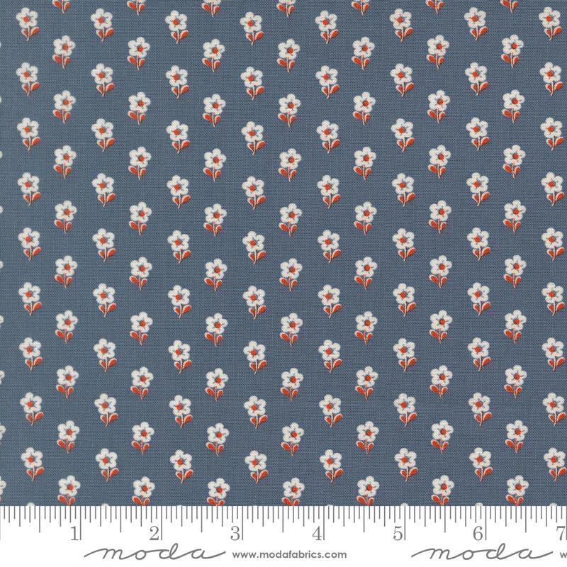 Larkspur and Linen Bloom Cornflower - Quilt Fabric, zoomed in. Select this picture to zoom back out.