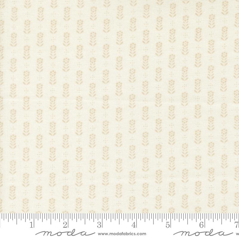 Larkspur and Linen Blossoms Linen - Quilt Fabric, zoomed in. Select this picture to zoom back out.