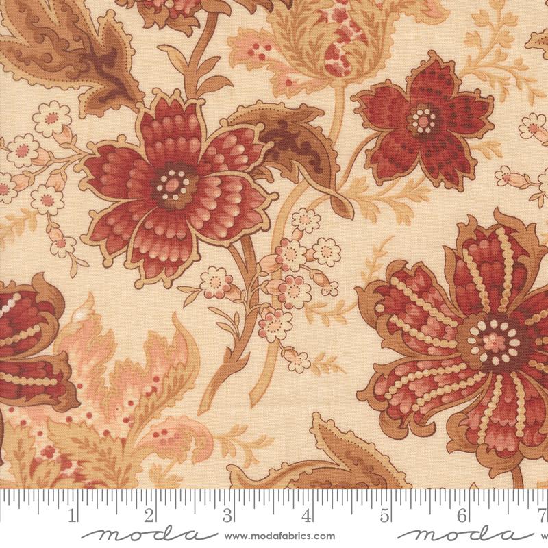 Le Jardin Rouge Floral Pearl - Quilt Fabric, zoomed in. Select this picture to zoom back out.
