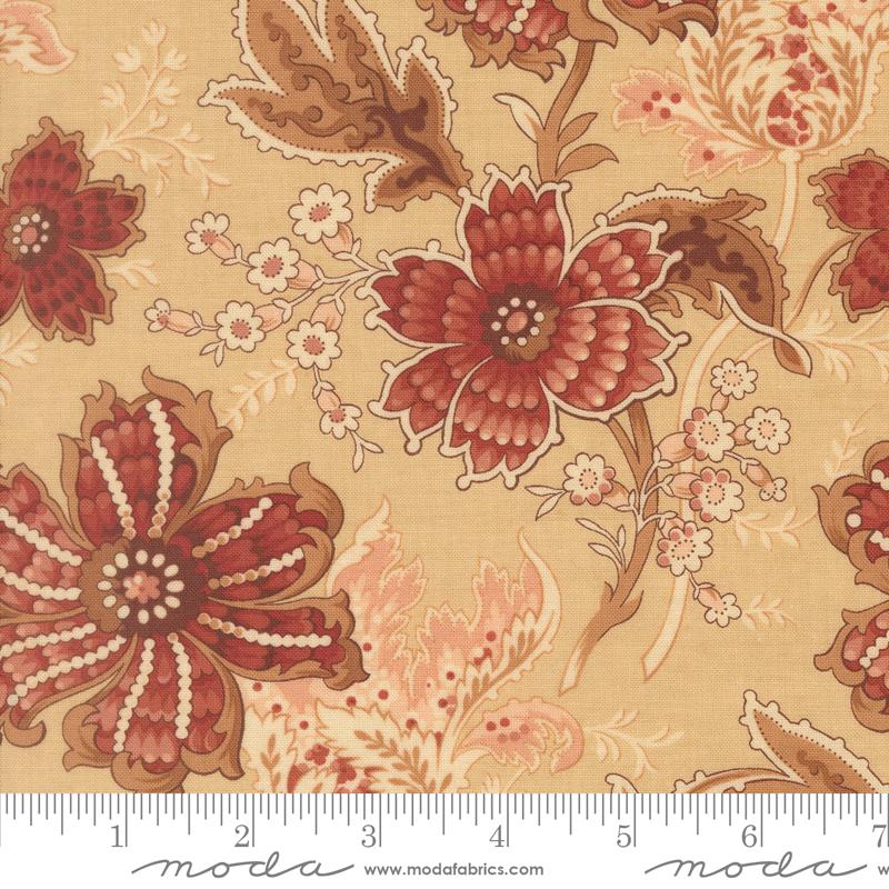 Le Jardin Rouge Floral Oyster - Quilt Fabric, zoomed in. Select this picture to zoom back out.