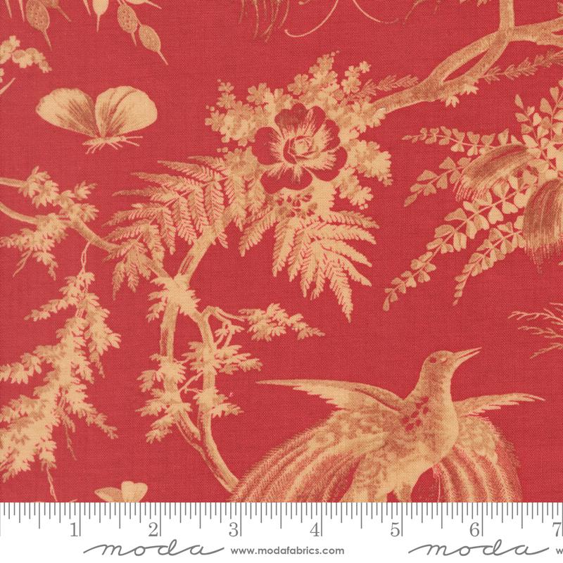Le Jardin Rouge Nature Rouge - Quilt Fabric, zoomed in. Select this picture to zoom back out.