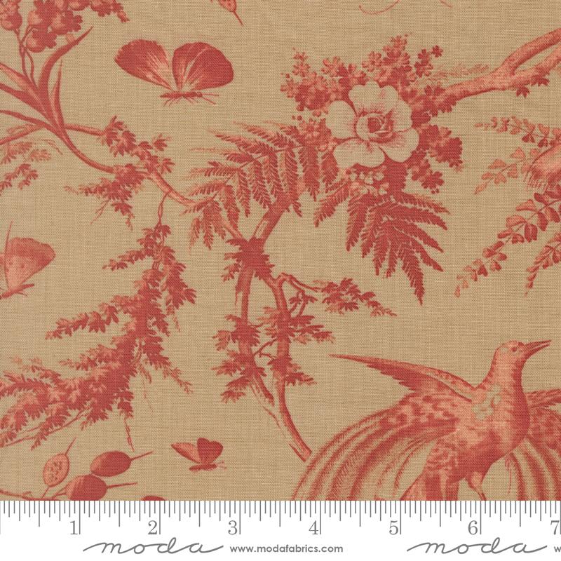 Le Jardin Rouge Nature Roche - Quilt Fabric, zoomed in. Select this picture to zoom back out.