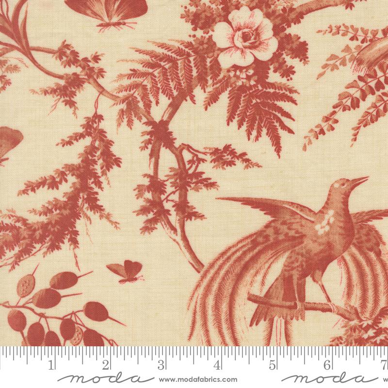 Le Jardin Rouge Nature Pearl - Quilt Fabric, zoomed in. Select this picture to zoom back out.
