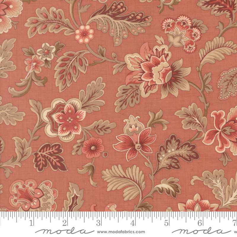 Le Jardin Rouge Flower Clay - Quilt Fabric, zoomed in. Select this picture to zoom back out.