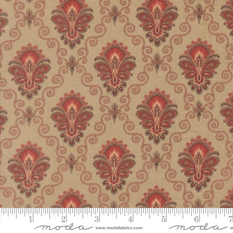 Le Jardin Rouge Damask Roche - Quilt Fabric, zoomed in. Select this picture to zoom back out.