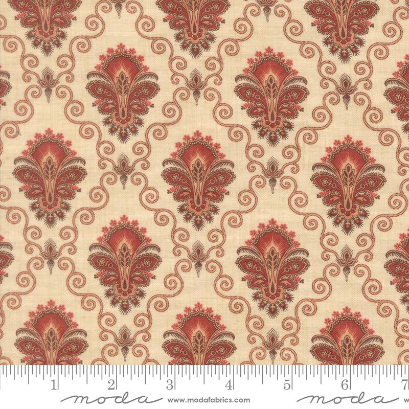 Le Jardin Rouge Damask Pearl - Quilt Fabric, zoomed in. Select this picture to zoom back out.