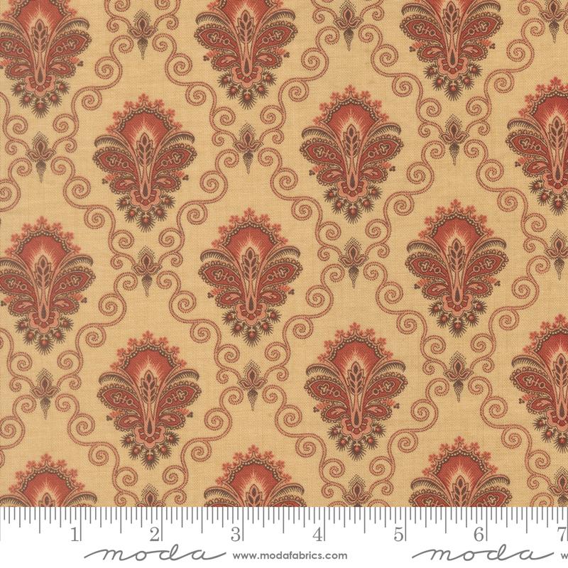 Le Jardin Rouge Damask Oyster - Quilt Fabric, zoomed in. Select this picture to zoom back out.