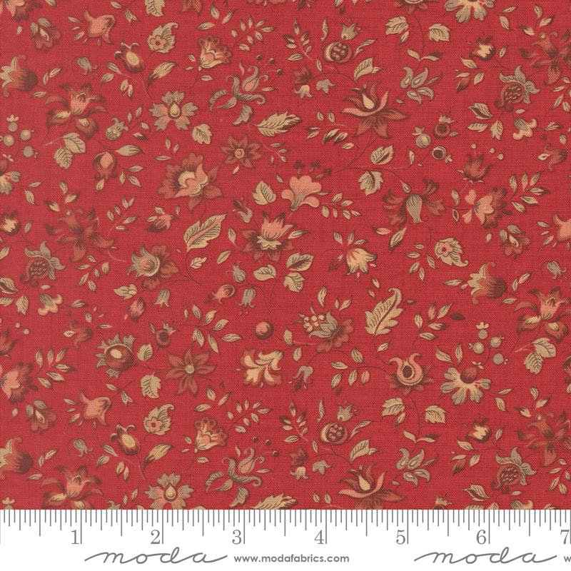 Le Jardin Rouge Blossom Rouge - Quilt Fabric, zoomed in. Select this picture to zoom back out.