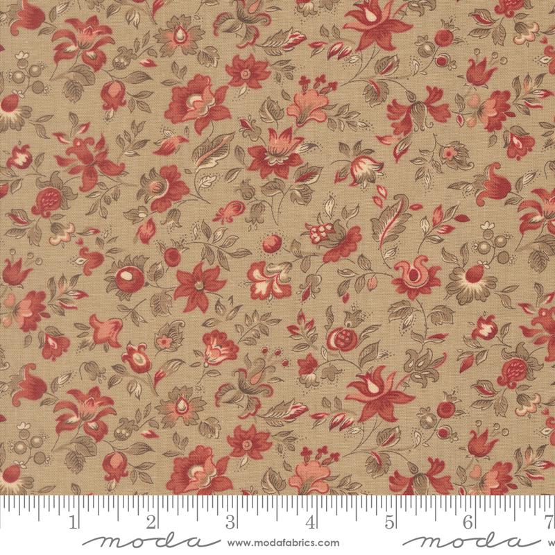Le Jardin Rouge Blossom Roche - Quilt Fabric, zoomed in. Select this picture to zoom back out.