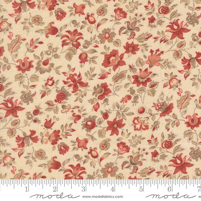 Le Jardin Rouge Blossom Pearl - Quilt Fabric, zoomed in. Select this picture to zoom back out.