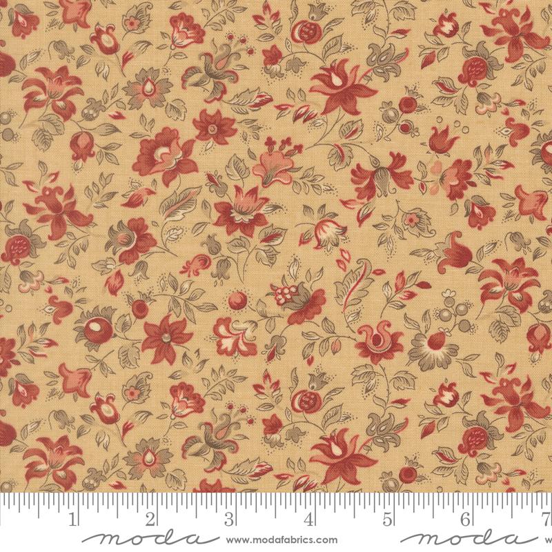 Le Jardin Rouge Blossom Oyster - Quilt Fabric, zoomed in. Select this picture to zoom back out.