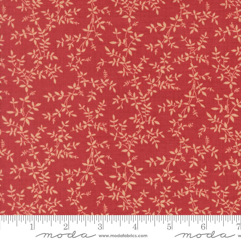 Le Jardin Rouge Leaves Rouge - Quilt Fabric, zoomed in. Select this picture to zoom back out.