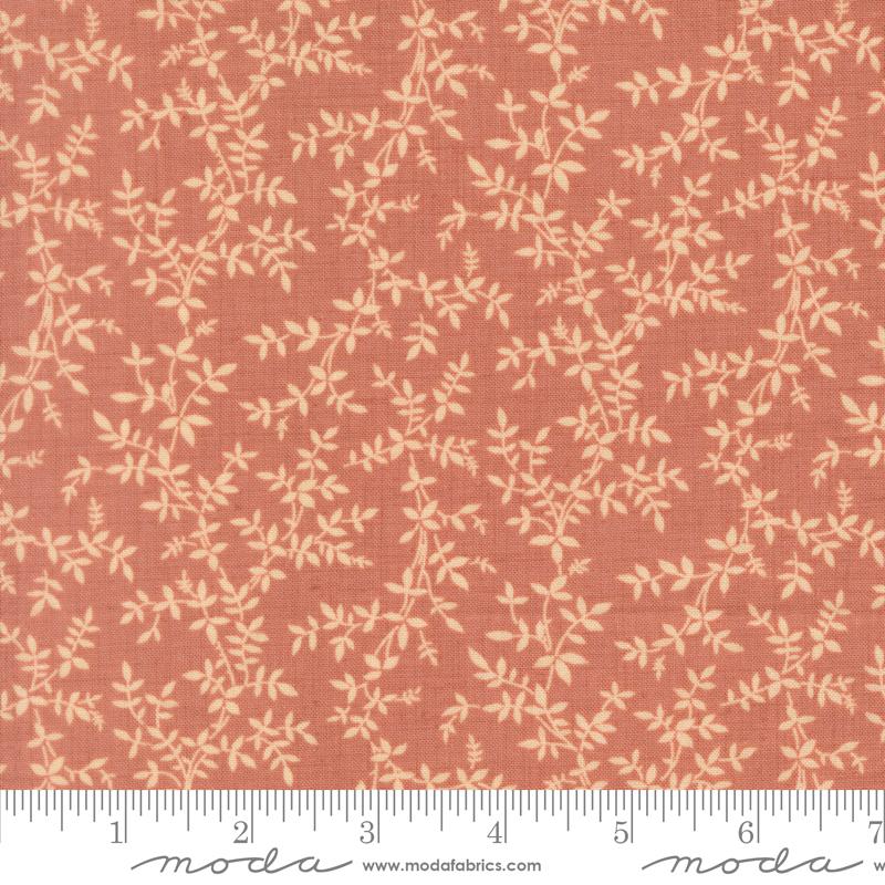 Le Jardin Rouge Leaves Clay - Quilt Fabric, zoomed in. Select this picture to zoom back out.