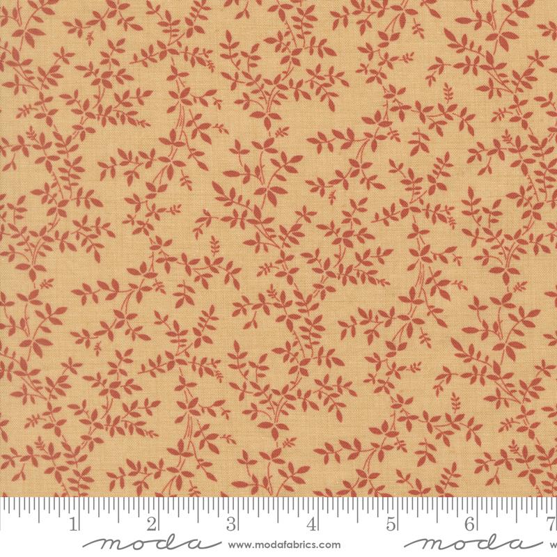 Le Jardin Rouge Leaves Oyster - Quilt Fabric, zoomed in. Select this picture to zoom back out.