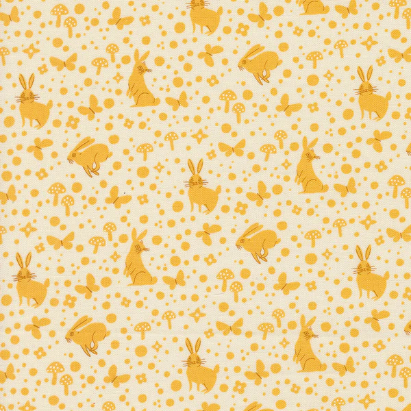 Love Letter Bunnies Eggshell Golden - Quilt Fabric