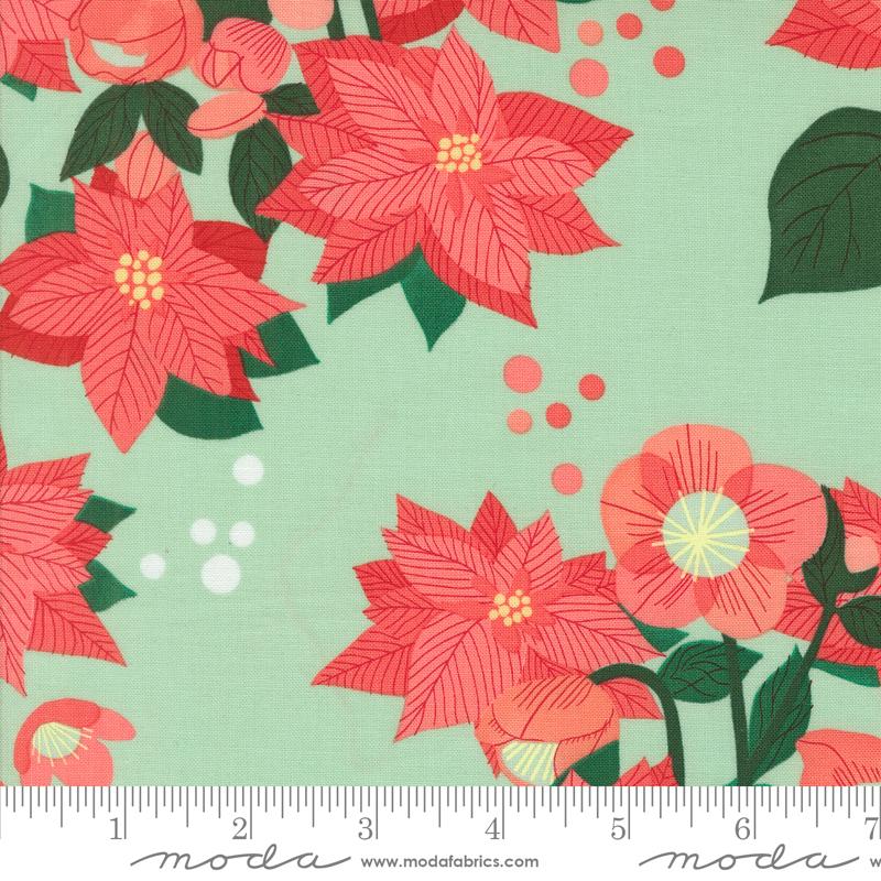 Tiny Christmas Poinsettia Mint - Quilt Fabric