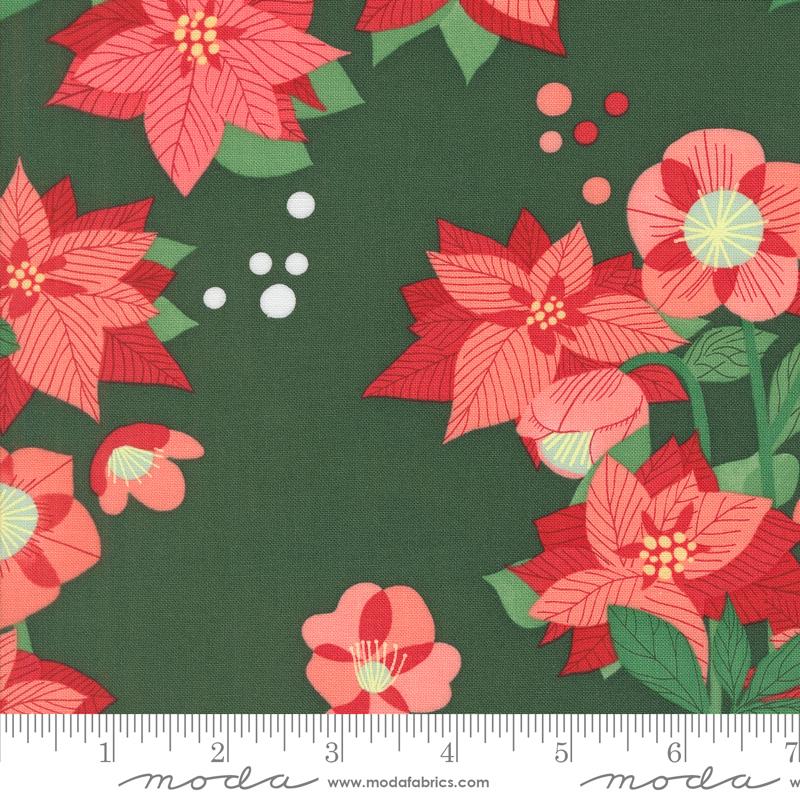 Tiny Christmas Poinsettia Pine - Quilt Fabric