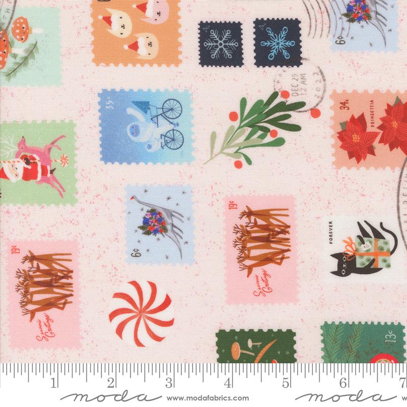 Tiny Christmas Stamps Snow - Quilt Fabric