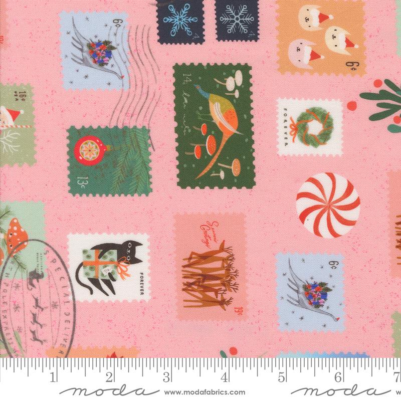 Tiny Christmas Stamps Cotton Candy - Quilt Fabric