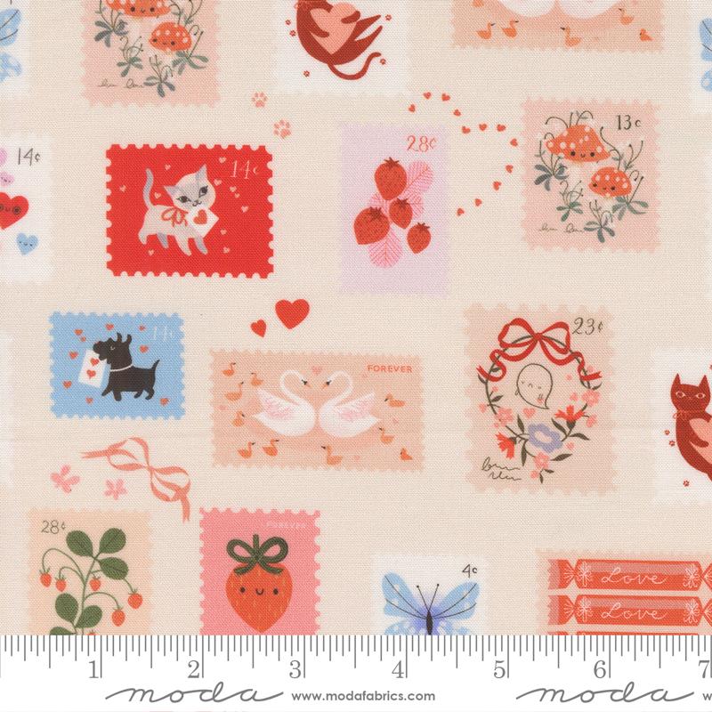 Funny Valentine Postage Champagne - Quilt Fabric