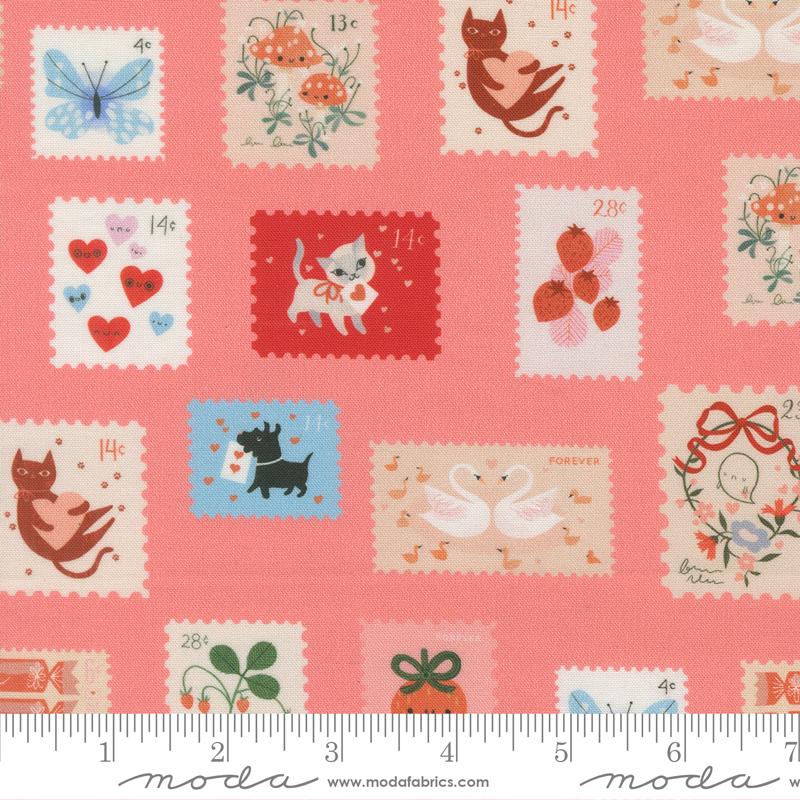 Funny Valentine Postage Coral - Quilt Fabric