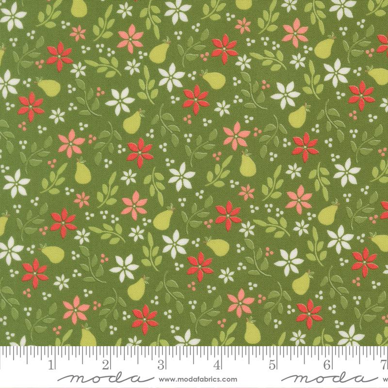 Poinsettia and Pear Floral Evergreen - Quilt Fabric