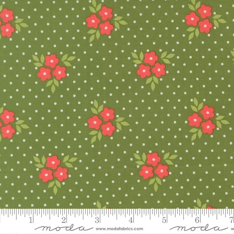 Poinsettia and Pear Flower Trio Evergreen - Quilt Fabric