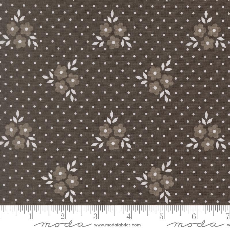 Birch Willow Quilting Dot Blossoms Charcoal - Quilt Fabric, zoomed in. Select this picture to zoom back out.