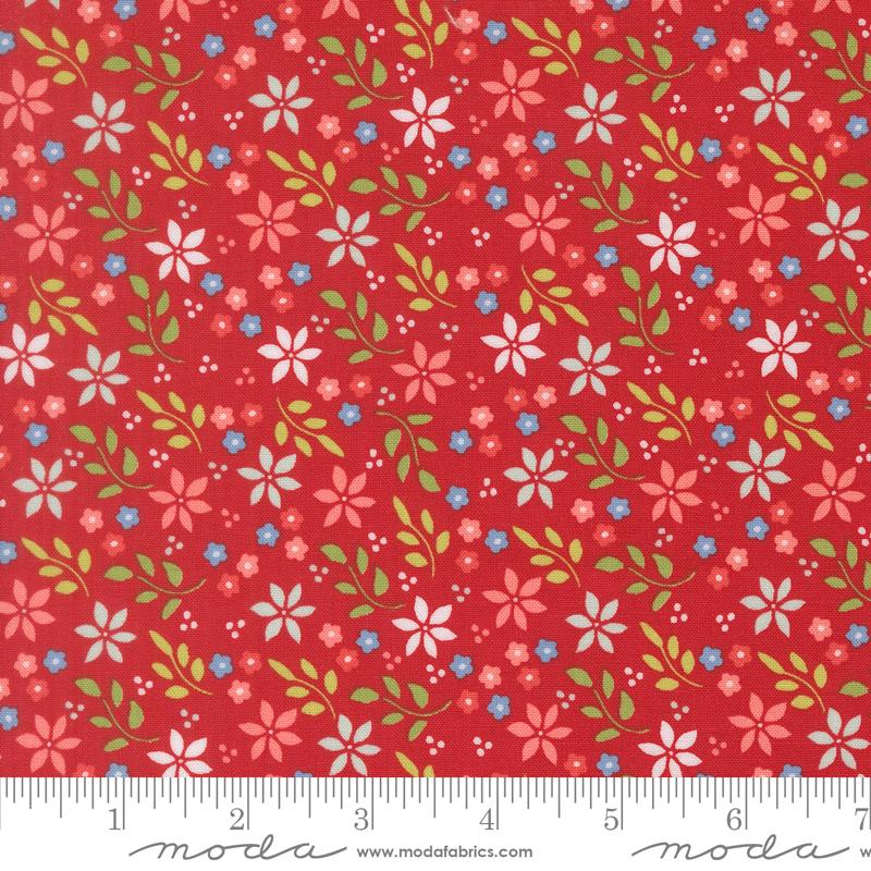 Midsummer Blossoms Ruby - Quilt Fabric, zoomed in. Select this picture to zoom back out.