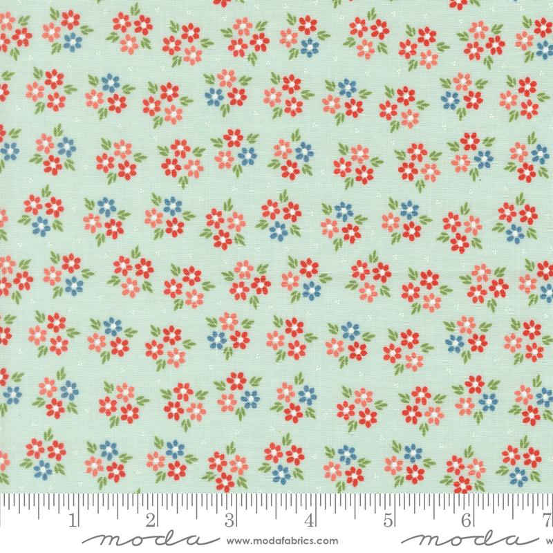 Midsummer Buds Aqua - Quilt Fabric, zoomed in. Select this picture to zoom back out.
