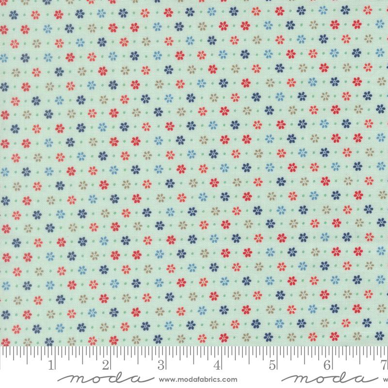 Midsummer Bloom Aqua - Quilt Fabric, zoomed in. Select this picture to zoom back out.