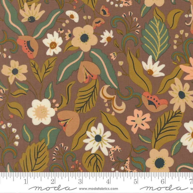 Sunlit Ruins Flowers Metallic Mauve - Quilt Fabric